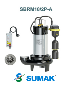 SBRM 18/2P-A 1.8 HP 220V ASANSÖR FLATÖRLÜ PARÇALAYICI BIÇAKLI FOSEPTİK DALGIÇ POMPA