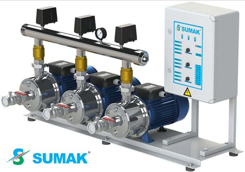 Sumak SMINOX12C220/2 3X1.6 kW 380V Üç pompalı Emişli Kademeli Paslanmaz Yatay Hidrofor