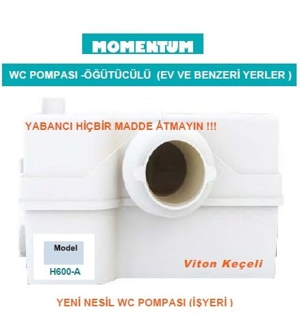 MOMENTUM H600-A -600W-220V- ÖĞÜTÜCÜLÜ ATIK SU POMPASI (EV VE BENZERİ YERLER İÇİN)