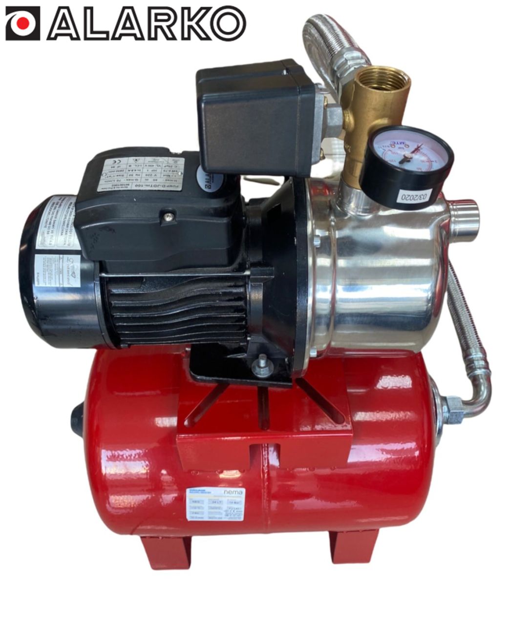 Alarko JDTM-100 1Hp 220V 24 Litre Yatık Tanklı Paket Hidrofor
