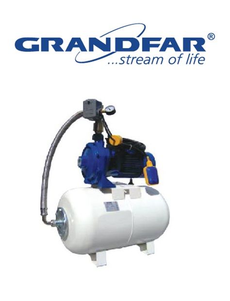 Grandfar H SCM 2-60T-50lt 50 Litre Yatay Tanklı 3Hp 380V Çift Kademeli Pompalı Paket Hidrofor