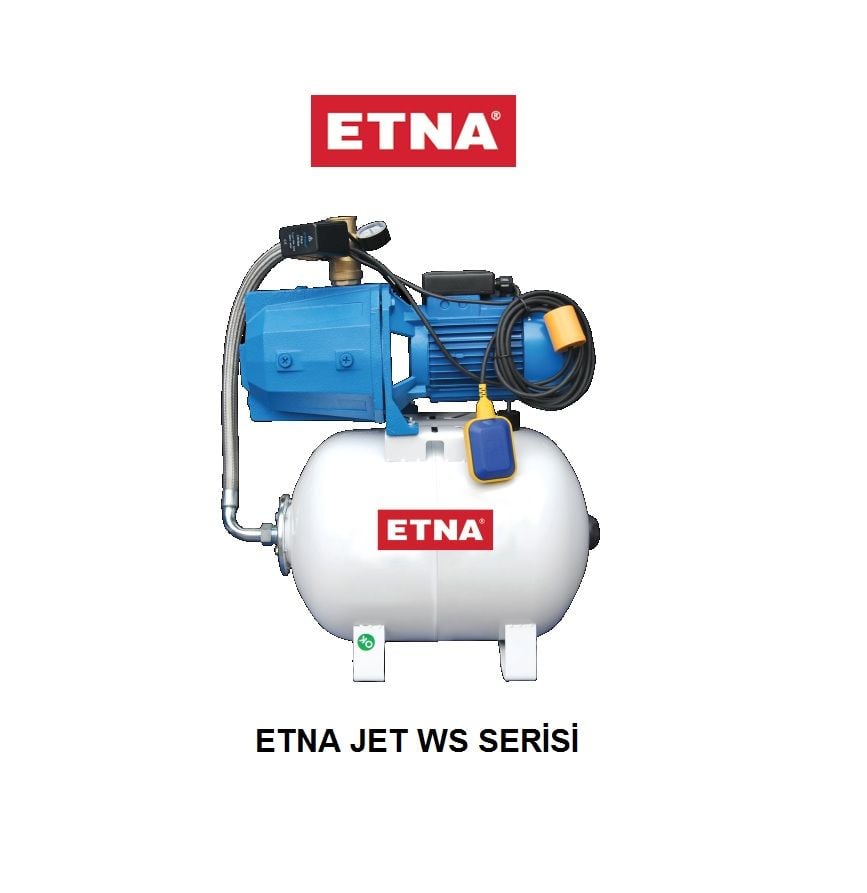 Etna JET 100-24WS 1Hp 220V Döküm Gövdeli Kendinden Emişli Jet Pompalı Yatık Tanklı Paket Hidrofor - 24 Litre Değiştirilebilir Membranlı Tanklı