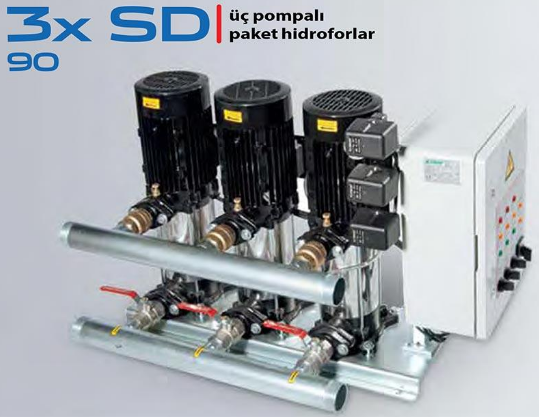 STAR 3xSD 90/6 T 3x3 HP 380V DÜŞEY MİLLİ ÜÇ POMPALI PAKET HİDROFOR (3 POMPALI)