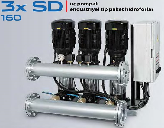 STAR 3xSD 160/4 T 3x7.5 HP 380V DÜŞEY MİLLİ ÜÇ POMPALI ENDÜSTRİYEL TİP PAKET HİDROFOR (3 POMPALI)