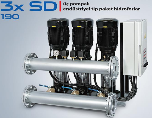 STAR 3xSD 190/4 3x20 HP 380V DÜŞEY MİLLİ ÜÇ POMPALI ENDÜSTRİYEL TİP PAKET HİDROFOR (3 POMPALI)