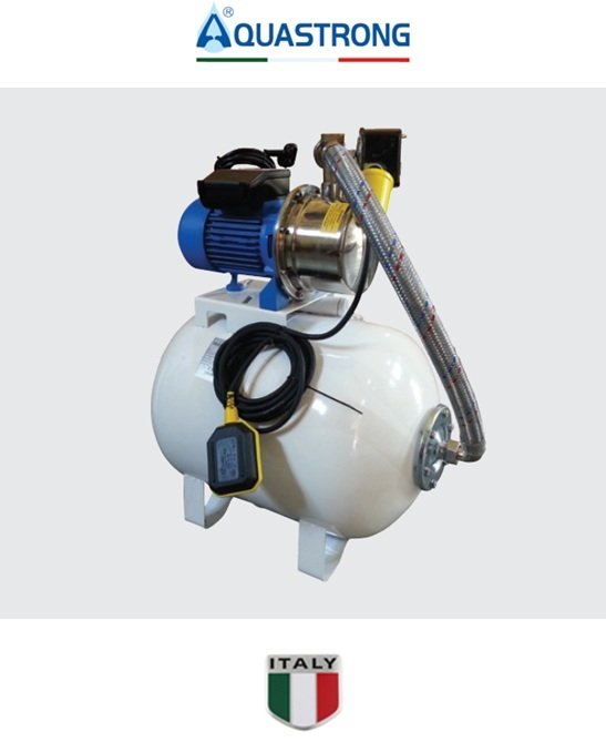 Aquastrong CH 24 WTJ 100 1Hp 220V 24 Litre Yatık Tanklı Paslanmaz Paket Hidrofor