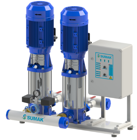 SHTP16 B 550/8 2x5.5 HP 380V ÇİFT POMPALI DÜŞEY MİLLİ KADEMELİ KOMPLE PASLANMAZ ÇELİK HİDROFOR