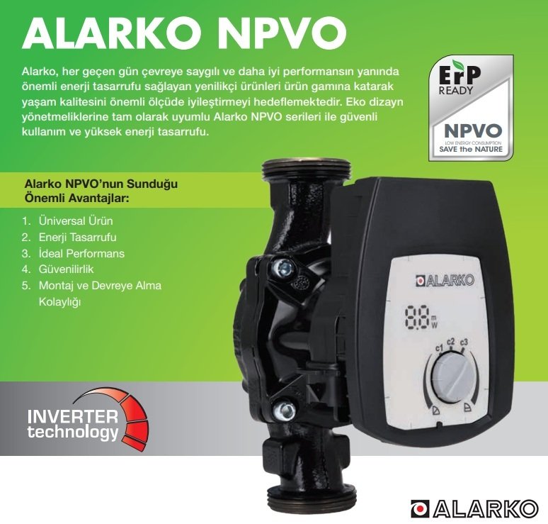 Alarko NPVO 25-60 ERP Dişli Tip Frekans Kontrollü Sirkülasyon Pompası (Değişken Devirli)