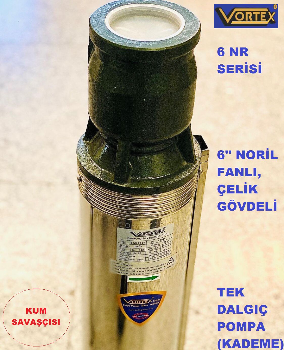 Vortex 6 NR 25-11 12.5Hp 6\'\' Noril Fanlı Çok Kademeli Çelik Gövdeli Derin Kuyu Sondaj Çıplak Tek Dalgıç Pompa (Pompa Kademe)