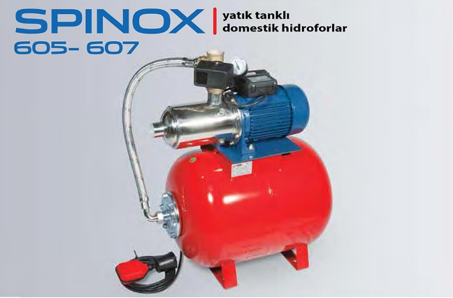 STAR SPİNOX 904 M+PANO 2 HP 220V 100 LT YATIK TANKLI PASLANMAZ ÇELİK KADEMELİ PAKET HİDROFOR