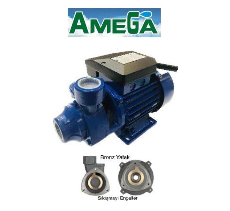 Amega TM 45 0.5Hp 220V Preferikal Sürtme Fanlı Krom Milli Pompa (Sarı bronz yataklı, sıkışma yapmaz.)