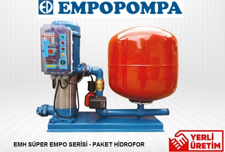 Empo EMH SÜPER EMPO 90/4 2Hp 220V 50 Litre Küre Tanklı Dikey Milli Paket Hidrofor
