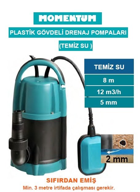 MOMENTUM PKS-400PA -400W-220V- PLASTİK GÖVDELİ TEMİZ SU DRENAJ DALGIÇ POMPASI