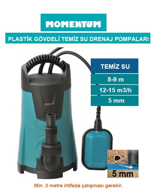 MOMENTUM PKS-400P -400W-220V- PLASTİK GÖVDELİ TEMİZ SU DRENAJ DALGIÇ POMPASI