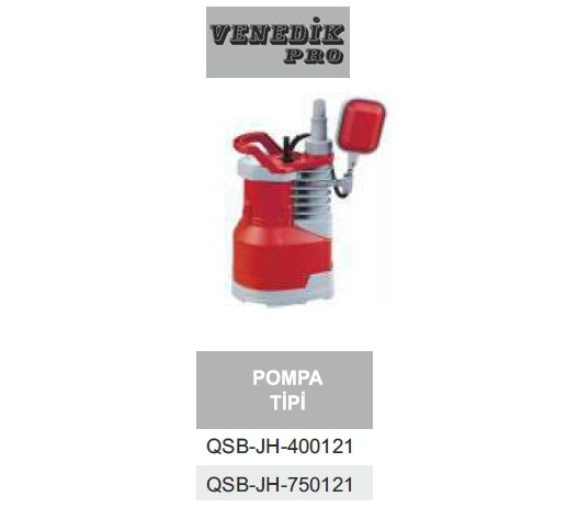 Venedik Pro QSB JH-750121 750W 220V Plastik Gövdeli Temiz Su Drenaj Dalgıç Pompa (Üstten Çıkışlı)