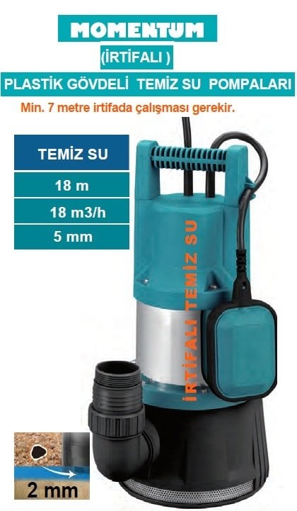 MOMENTUM PQL-1100V -1100W-220V- PASLANMAZ GÖVDELİ TEMİZ SU DRENAJ DALGIÇ POMPASI
