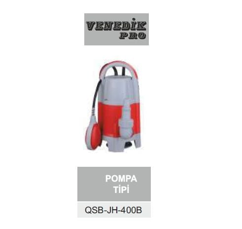 Venedik Pro QSB JH-400B 400W 220V Plastik Gövdeli Temiz Su Drenaj Dalgıç Pompa (Geniş Emişli)