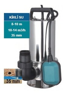 MOMENTUM PKS-1300SW -1300W-220V- PASLANMAZ GÖVDELİ PİS(KİRLİ) SU DRENAJ DALGIÇ POMPASI