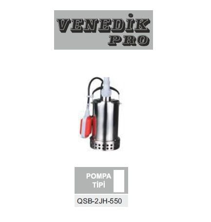 Venedik Pro QSB-2JH-550 550W 220V Paslanmaz Çelik Gövdeli Temiz Su Drenaj Dalgıç Pompa (Üstten Çıkışlı)