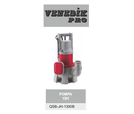 Venedik Pro QSB-JH-1300B 1300W 220V Plastik Gövdeli 2'' Atıksu Drenaj Dalgıç Pompa (Geniş Emişli)
