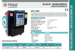 Prana  HP-F 65/130-340    DN 65  220V   Frekans Kontrollü Flanşlı Sirkülasyon Pompa