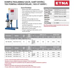 Etna 1KO-ST20/8-110  15Hp 380V Tek Pompalı Komple Paslanmaz Çelik Sabit Devirli Panolu Hidrofor (Aisi 304)