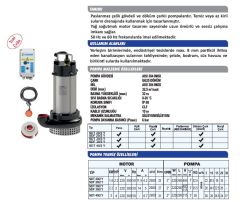 SUMAK, SDF 30/2Y, 3HP, 220V, AZ KİRLİ SU DALGIÇ POMPASI