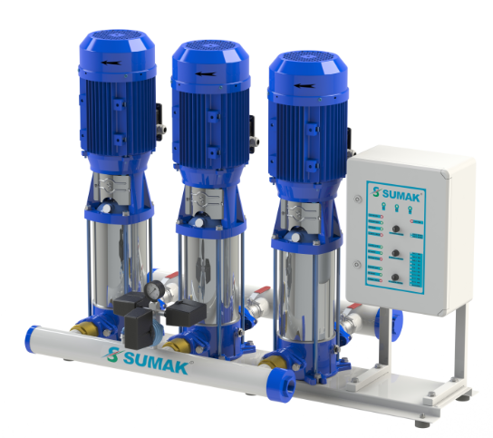 SHTP8 C 400/12 3x4 HP 380V 3 POMPALI DÜŞEY MİLLİ KADEMELİ KOMPLE PASLANMAZ HİDROFOR