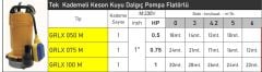 Vortex GRLX 050M  0.5Hp 220V  Tek Kademeli Keson Kuyu Dalgıç Pompa
