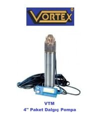 Vortex VTM 10 M  1Hp 220V Kendinden 20 metre Kablolu ve Kumanda Panolu Kademeli 4\'\' Paket Dalgıç Pompa (Silisyum keçe-NSK rulmanlı-Bronz fanlı)