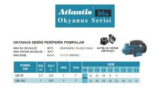 ATLANTİS BLU  QB-100    1 HP 220V  PREFERİKAL YILDIZ FANLI SÜRTME FANLI POMPA-OKYANUS SERİSİ