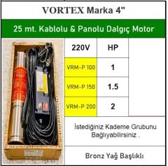 Vortex VRM-P 100 1Hp 220V 4\'\' 25 Metre Kablolu ve Panolu Dalgıç Motor (Bronz Yağ Başlıklı)