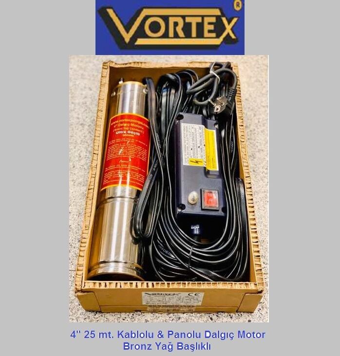 Vortex VRM-P 200  2Hp 220V  4\'\' 25 Metre Kablolu ve Panolu Dalgıç Motor (Bronz Yağ Başlıklı)