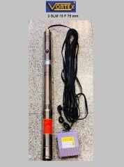 Vortex 3 SLM 15 F 75 mm. 0.75 Hp 220V  1'' 20 metre Kablolu Derin Kuyu Dalgıç Pompa (3'' pompa+motor+pano+20m. kablo)