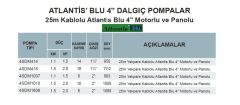 Atlantis Blu 4SDM414   1.5Hp 220V   4\'\'  Dalgıç Pompa  (25m kablolu, motorlu, panolu)