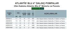 Atlantis Blu 4SDM1007   1.5Hp 220V   4\'\'  Dalgıç Pompa  (25m kablolu, motorlu, panolu)