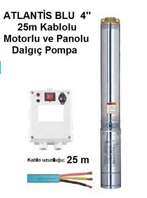 Atlantis Blu 4SDM1606   2Hp 220V   4\'\'  Dalgıç Pompa  (25m kablolu, motorlu, panolu)