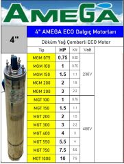 Amega MGT 1000  10Hp 380V 4\'\' Döküm Yağ Çemberli Derin Kuyu Sondaj Dalgıç Motor (Eco motor)