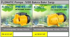 Flomatic Jet 100 M 1Hp 220V  Jet Pompalı 24 Litre Yatık Tanklı Paket Hidrofor